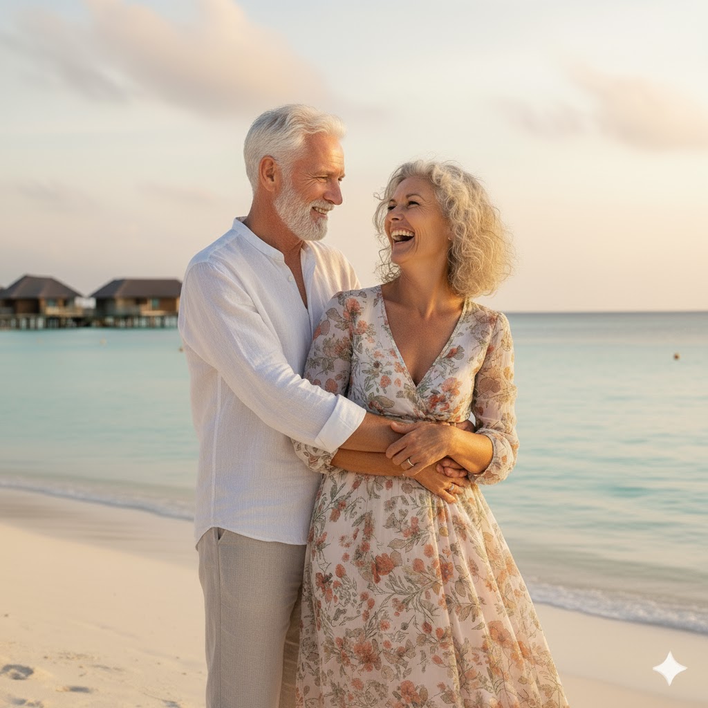 Paar über 50 sehr glücklich im Urlaub