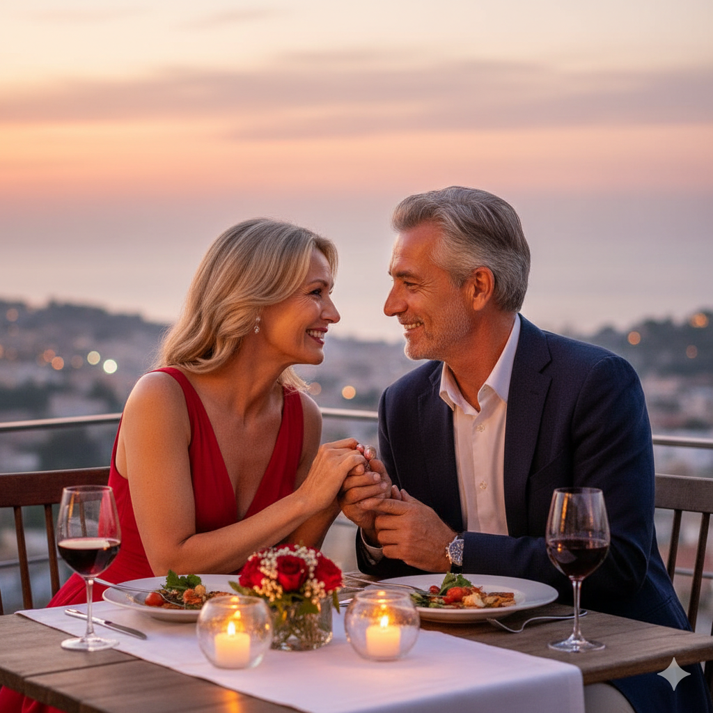 romantisches Abendessen eines verliebten Paares